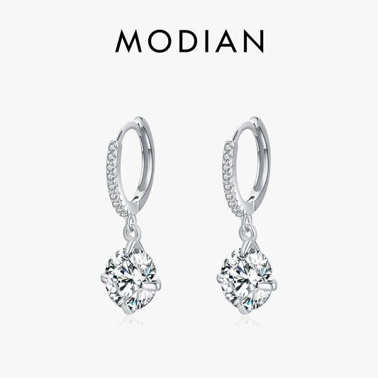 Pendientes de aro MODIAN clásicos, brillantes, redondos, de 4 quilates, de plata de ley 925, sencillos y colgantes para mujer, joyería fina para boda, regalo