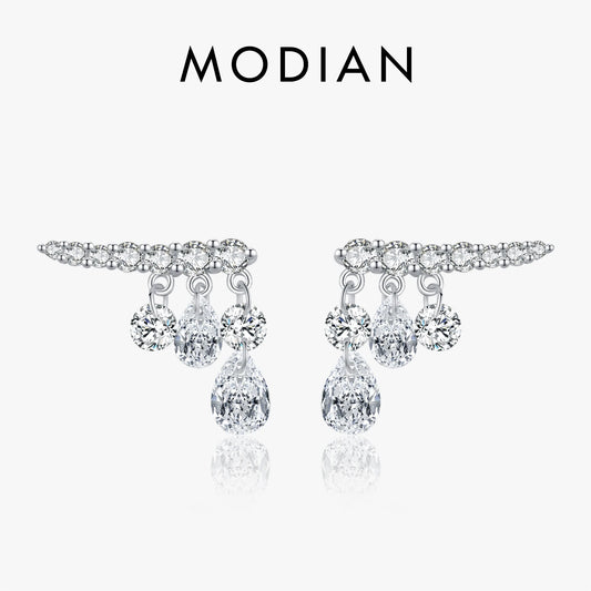 Pendientes MODIAN de plata de ley 925 con circonita cúbica brillante y diseño geométrico en forma de gota para mujer, joyería fina para bodas y compromisos.