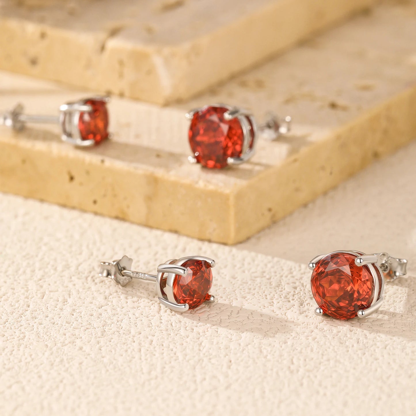 MODIAN Exquisite 925 Sterling Silver Charming Red Rose Cut Cubic Zirconia Round Stud Earrings For Women Party Fine Jewelry