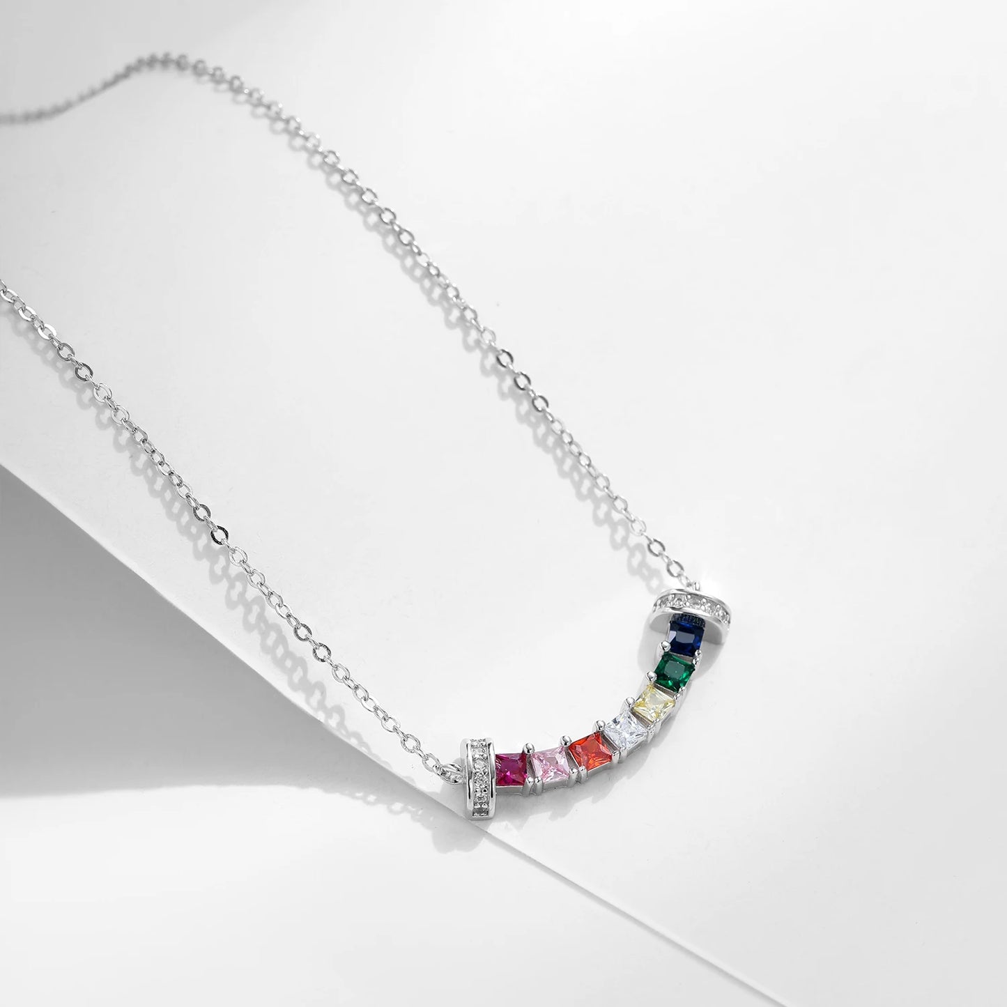 Collar con colgante de circonitas coloridas de arcoíris con forma de sonrisa cuadrada de plata de ley 925 de MODIAN, cadena de cuello de moda para mujer, joyería fina