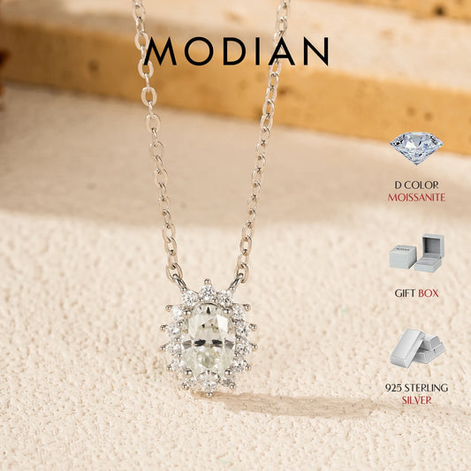 Collares MODIAN de moissanita ovalada de color D, plata de ley 925, colgante clásico para mujer, boda, compromiso, joyería fina