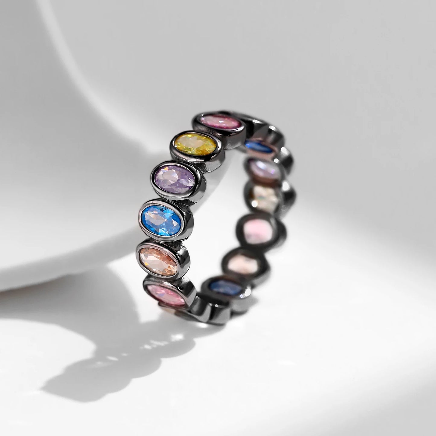 MODIAN 925 Sterling Silver Colorful Punk CZ Geometric Twist Line Trendy Stackable Eternity Band Rings For Women Fine Jewelry