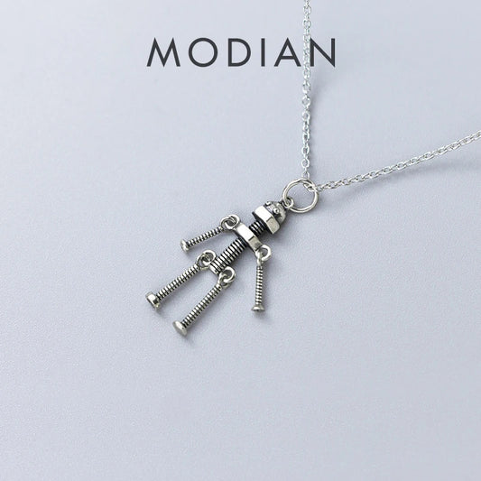MODIAN Simple Link Chain Necklace for Women 925 Sterling Silver Vintage Screw Robot Pendant Necklace Fine Jewelry Design