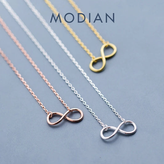 Collar Modian de amor infinito en plata de ley 925 auténtica para mujer, color oro rosa, joyería llamativa.
