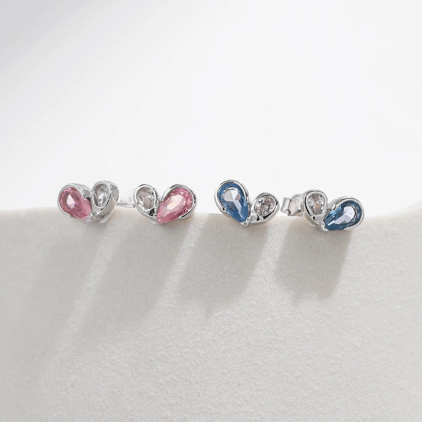Conjunto de joyas MODIAN de plata de ley 925 con pequeños corazones románticos de circonita azul y rosa para mujer, anillos y pendientes de moda.