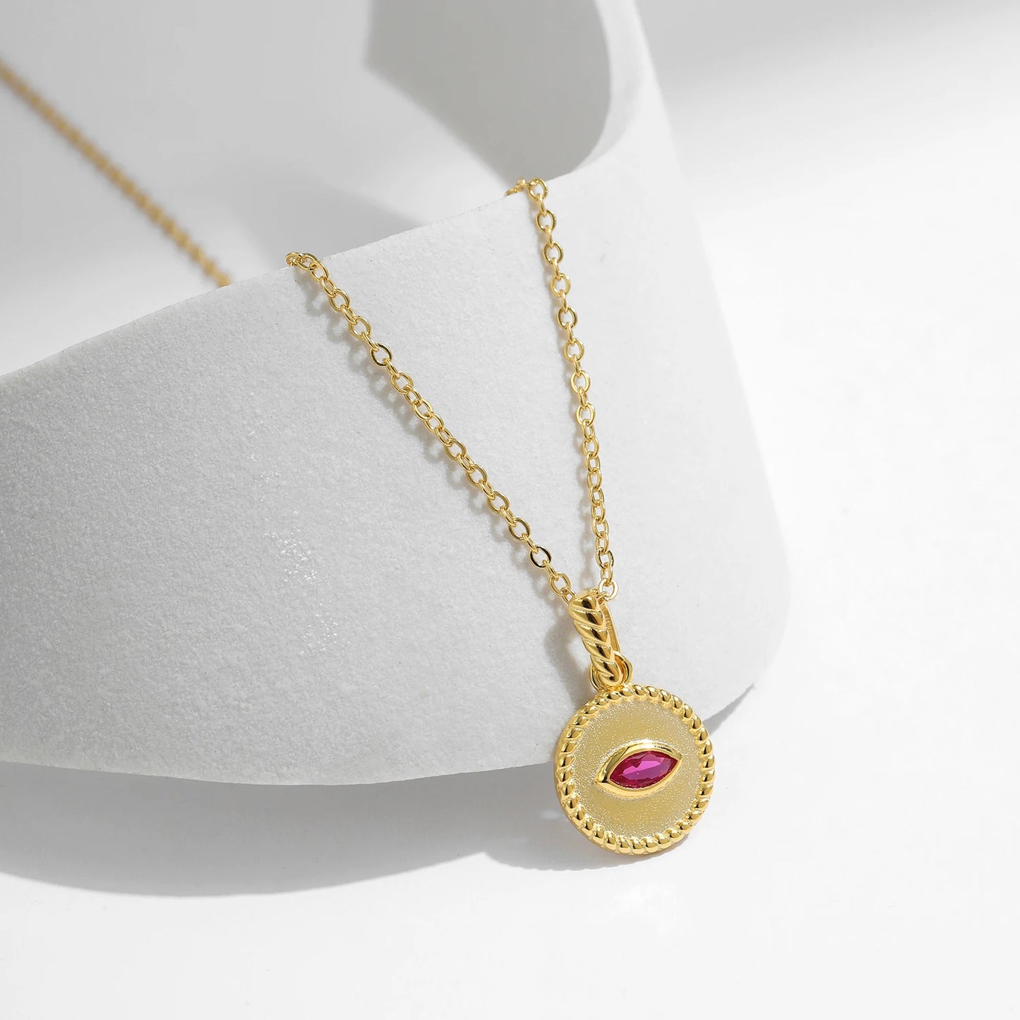 MODIAN 925 Sterling Silver Retro Frosted Pigeon Blood Red Pattern CZ Link Chain Pendant Necklace For Women Fine Jewelry Gift