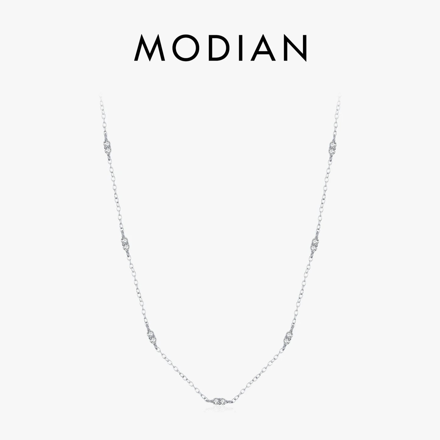MODIAN 925 Sterling Silver Sparkling CZ Stackable Necklace For Women Choker Link Chain Charm Necklace Fine Jewelry Gift
