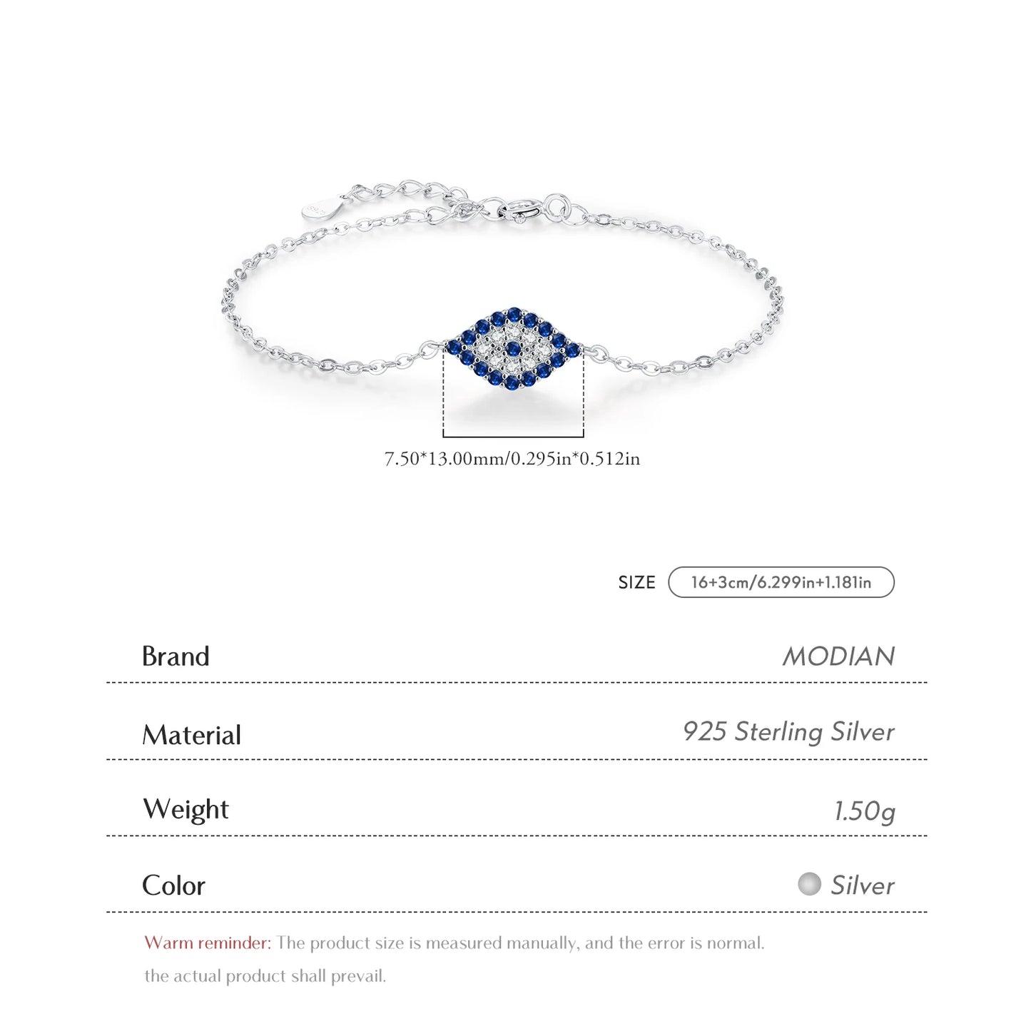 MODIAN 925 Sterling Silver Blue Eyes Zirconia Bracelet Trendy Stackable Daily Link Chain Bracelets For Women Fine Jewelry