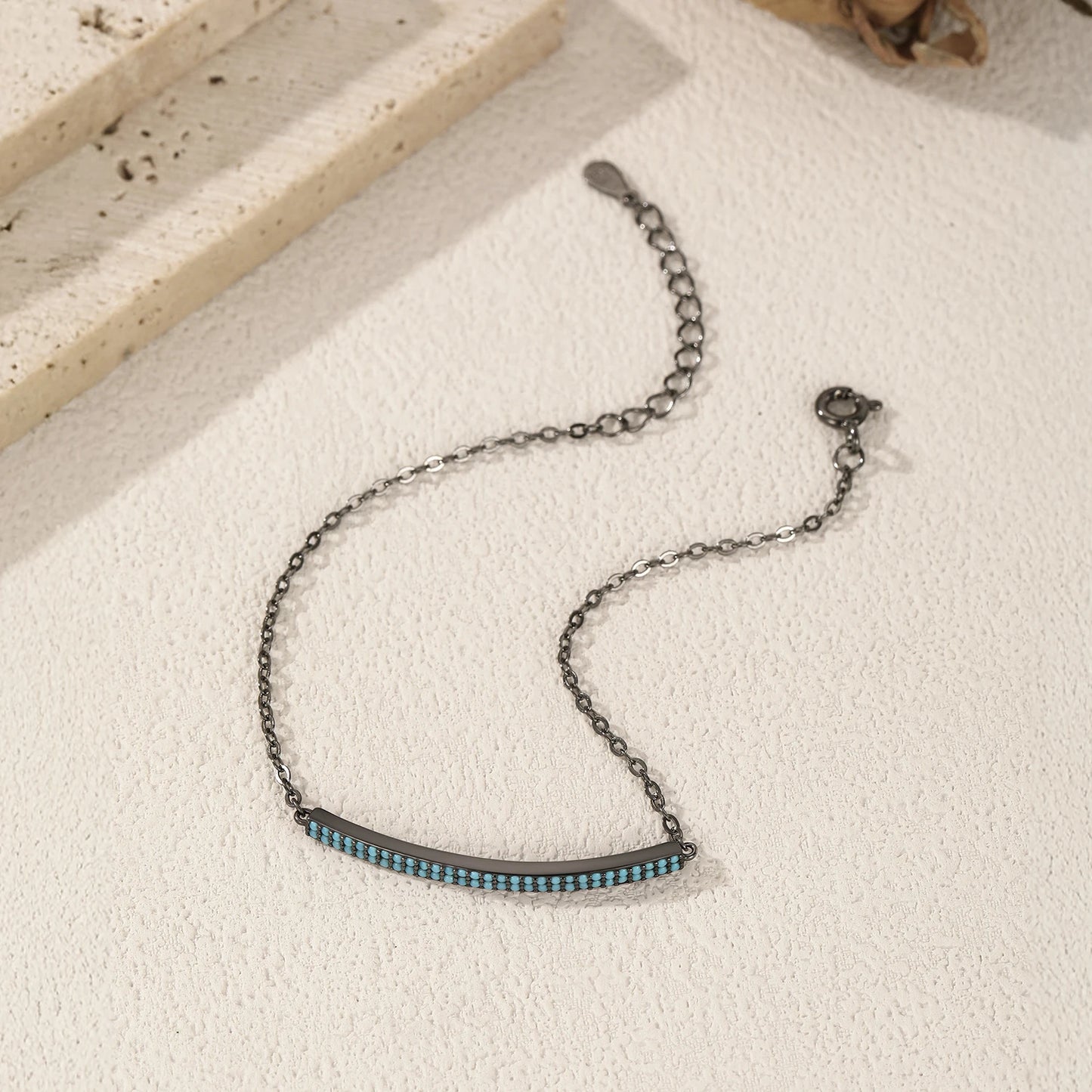 MODIAN 925 Sterling Silver Retro Synthetic Turquoise Bracelet Punk Black Simple Link Chain Bracelets For Women Fine Jewelry