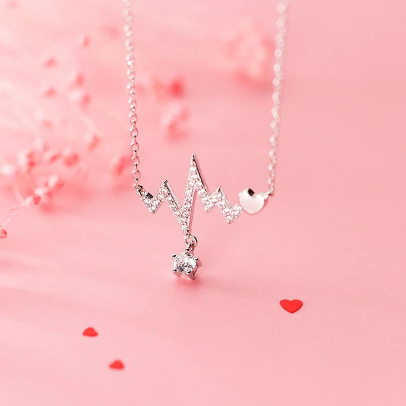 Modian Hot Sale 925 Sterling Silve Shiny Zircon Romantic Geometric Heartbeat Pendant Necklace for Women Fine Jewelry
