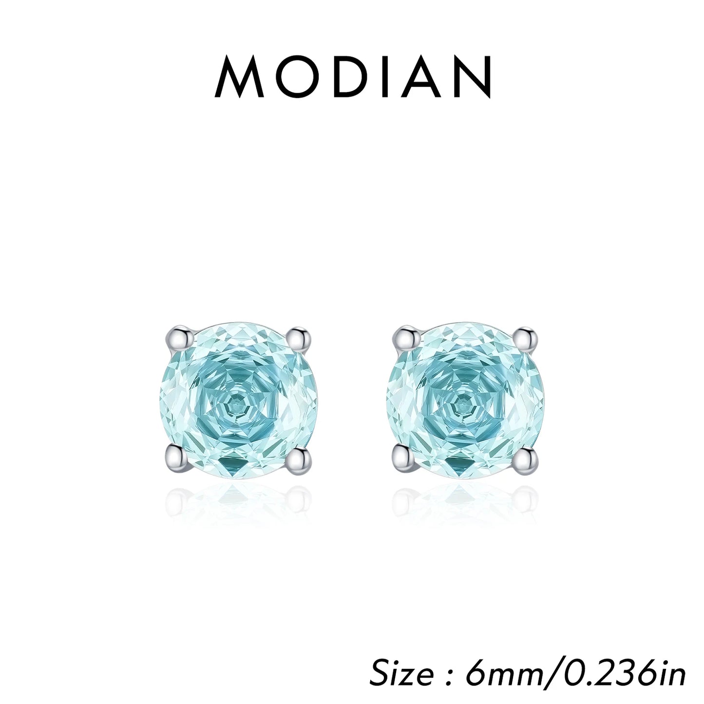 MODIAN Multicolor 925 Sterling Silver Rose Cut Round Zirconia Earrings Paraiba Color Fashion Stud Earrings For Women Jewelry