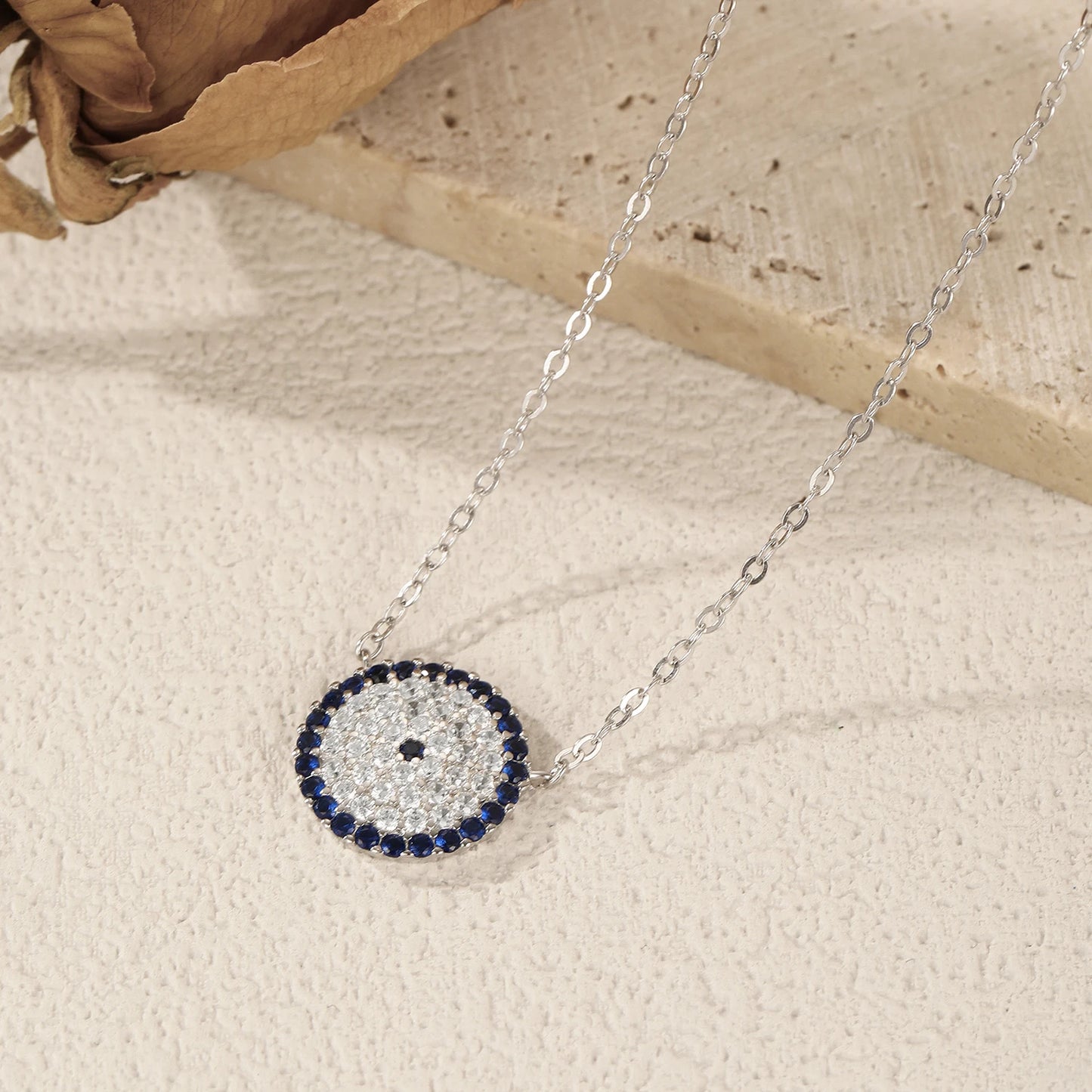 MODIAN 925 Sterling Silver Classic Round Eyes Pendant Necklace Shiny Full Zirconia Link Chain Necklaces For Women Jewelry