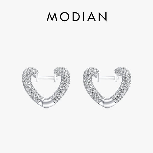 Pendientes de aro Modian originales de plata de ley 925 auténtica con forma de corazón, de lujo, a la moda, para mujer, joyería, regalo de boda.