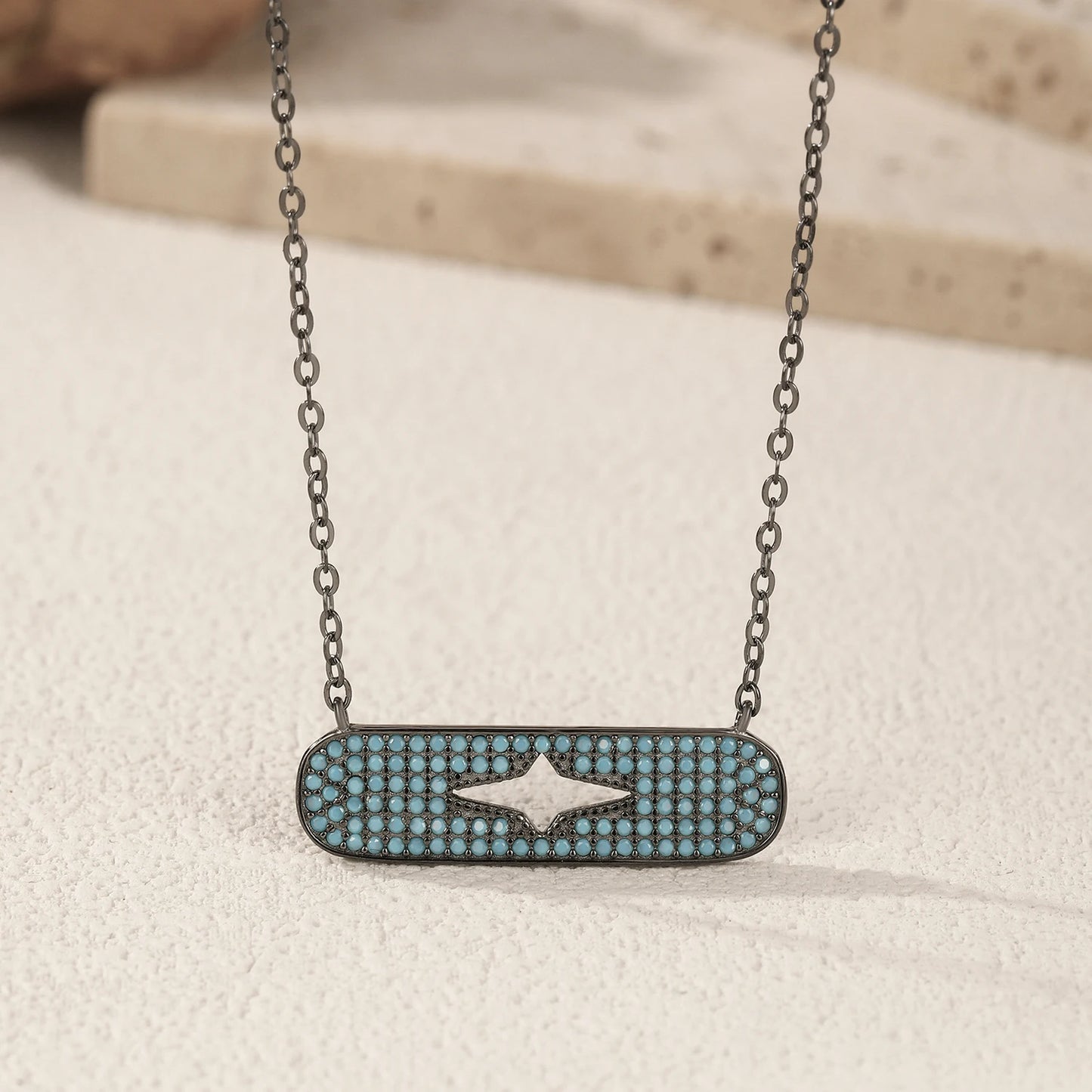 MODIAN 925 Sterling Silver Punk Hallow Out Star Black Golden Pendant Necklace Synthetic Turquoise Stackable Jewelry For Women