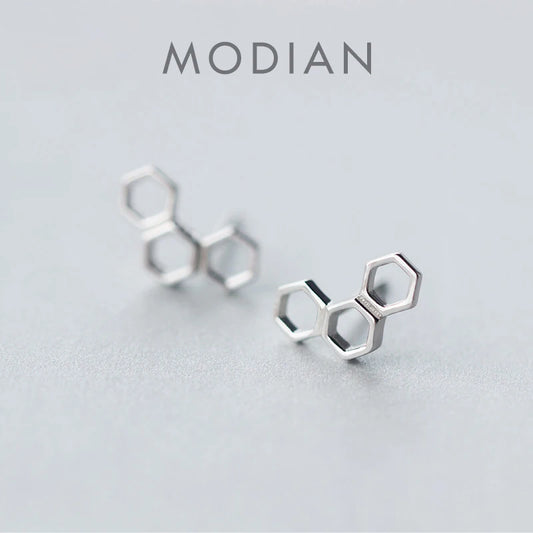 Pendientes Modian para mujer, plata de ley 925 auténtica, diseño de panal, pendientes de botón, pasador de orejas de moda, joyería de moda, NUEVOS