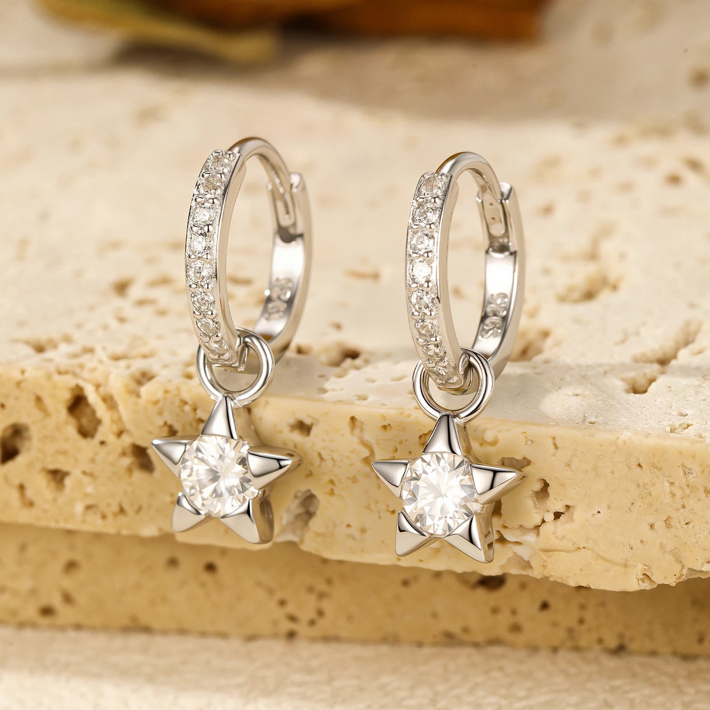 MODIAN D Color Round Moissanite Ear Buckles 925 Sterling Silver Fashion Stars Hoop Earrings For Women Wedding Jewelry Gifts
