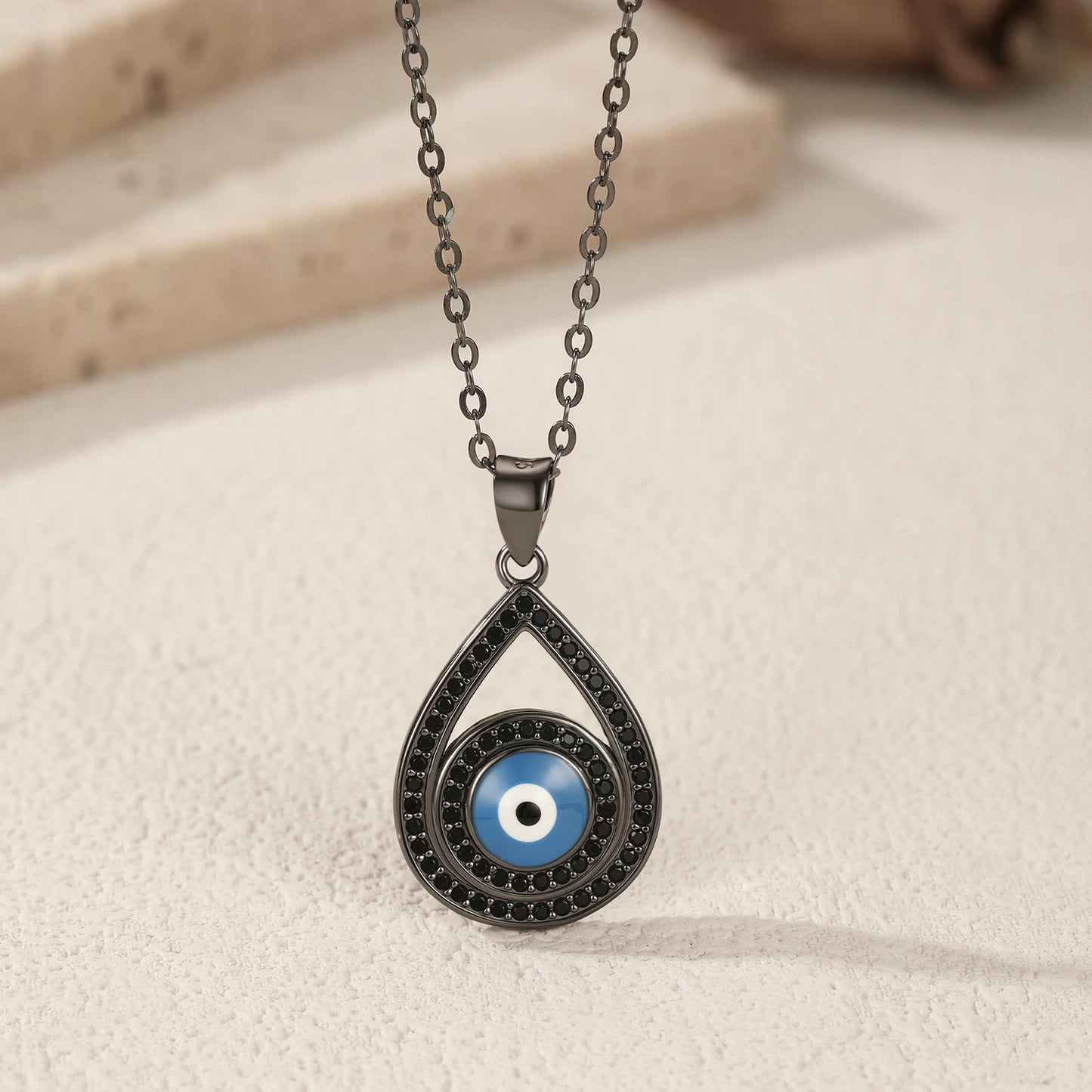 MODIAN 925 Sterling Silver Black Zirconia Necklace Lovely Water Drop Enamel Eyes Pendant Necklace For Women Fine Jewelry