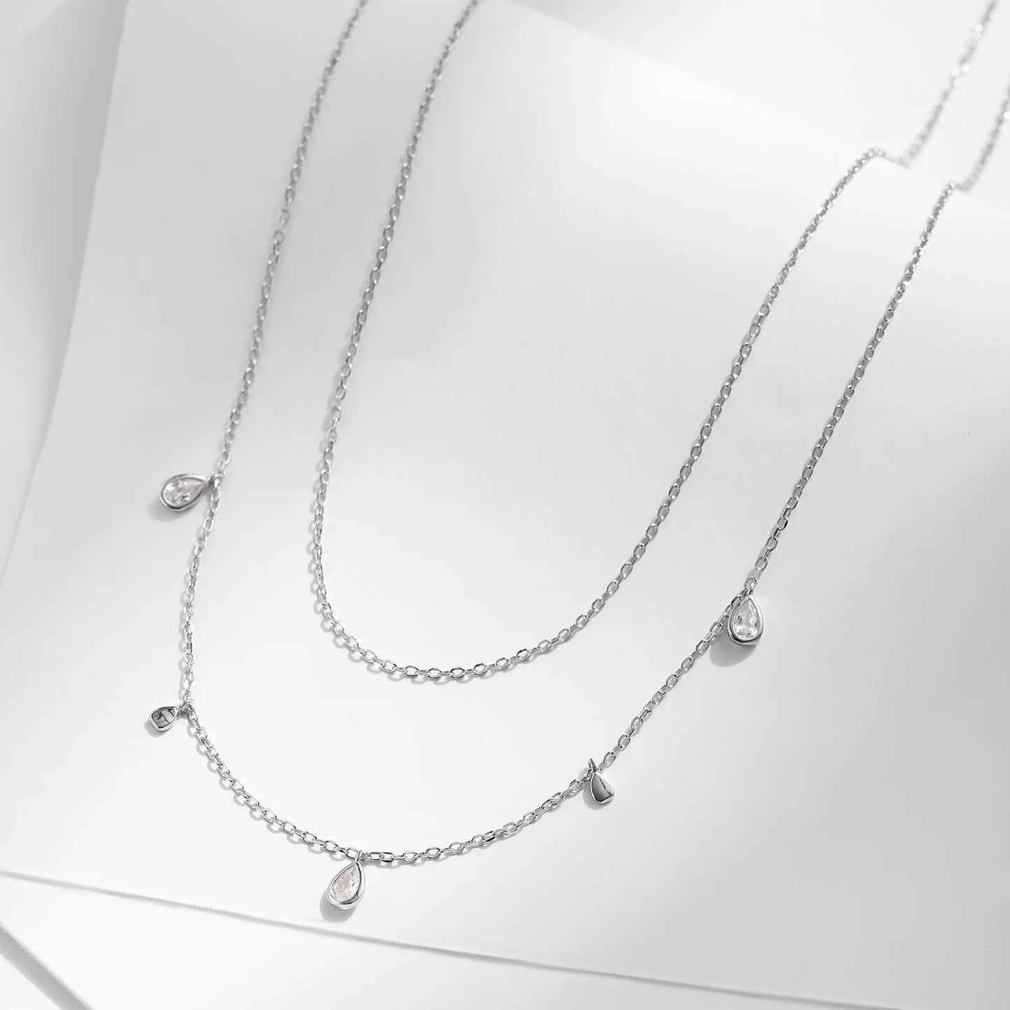 MODIAN Pear Shape Moissanite Pendant Necklace 925 Sterling Silver Double Layer Necklaces For Women Luxury Wedding Jewelry