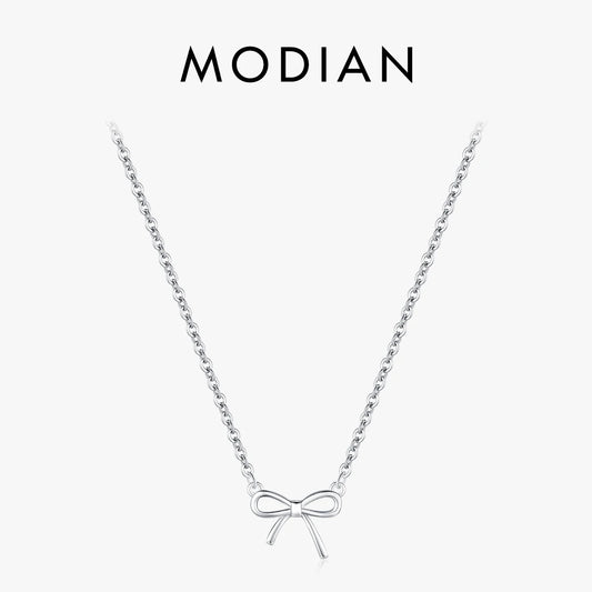 Collar con colgante de lazo simple y exquisito de plata esterlina 925 de MODIAN, cadena de cuello apilable de moda para mujer, joyería fina, regalo