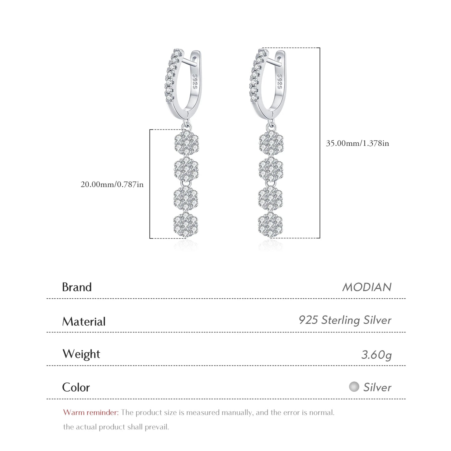 MODIAN Sparkling Zirconia Buckle Earrings 925 Sterling Silver Fashion Flower Dangle Earrings For Women Party Fine Jewelry