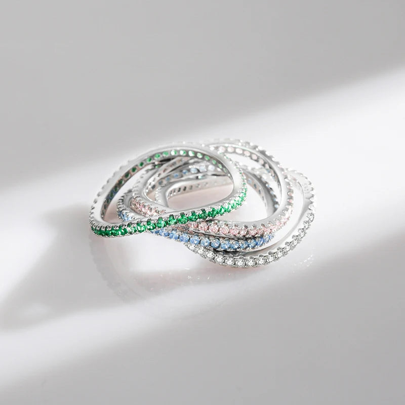 Anillo de eternidad MODIAN de plata de ley 925 con circonitas cúbicas multicolores y diamantes simulados para mujer, joyería de boda con ondas irregulares a la moda