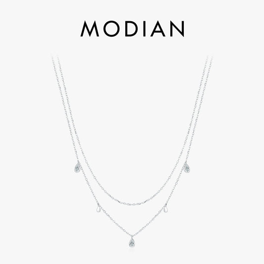 MODIAN Pear Shape Moissanite Pendant Necklace 925 Sterling Silver Double Layer Necklaces For Women Luxury Wedding Jewelry