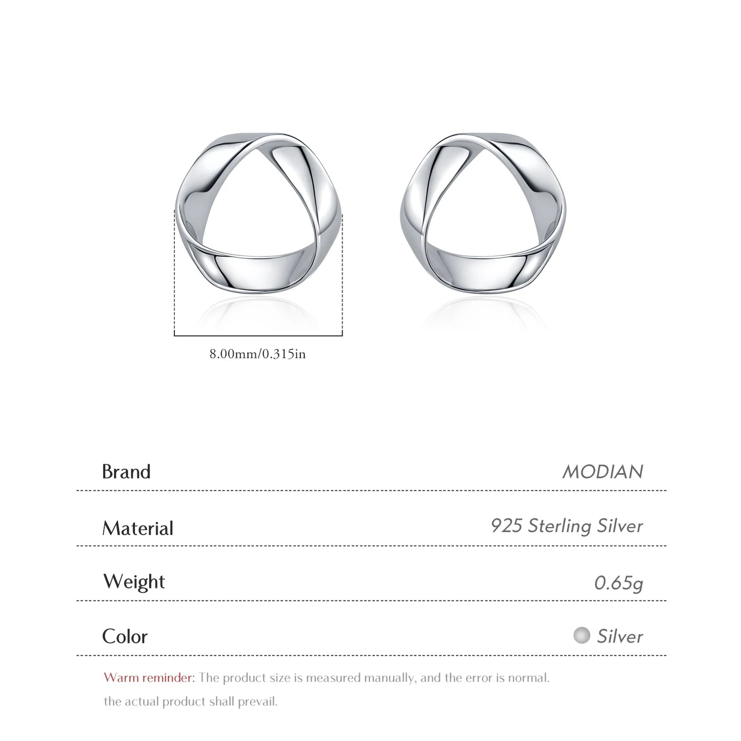 MODIAN 925 Sterling Silver Fashion Minimalist Wavy Metallic Stud Earrings For Men Women Daily Vacation Fine Jewelry