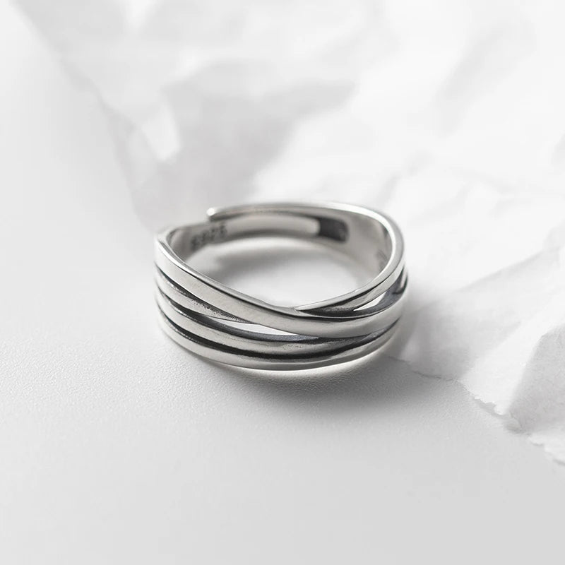 Anillos de dedo ajustables MODIAN de plata de ley 925 pura con diseño multicapa y diseño moderno para mujer, joyería
