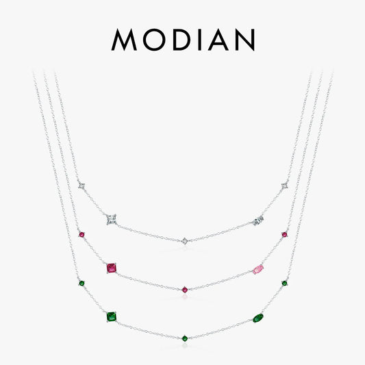 Collar con colgante de circonitas arcoíris de colores de plata esterlina 925 de MODIAN, cadena geométrica brillante para mujer, regalo de joyería de fiesta