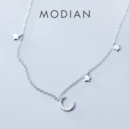 Gargantilla con colgante de luna y estrellas de Modian, collar clásico de lujo en plata de ley 925, joyería brillante para mujer.