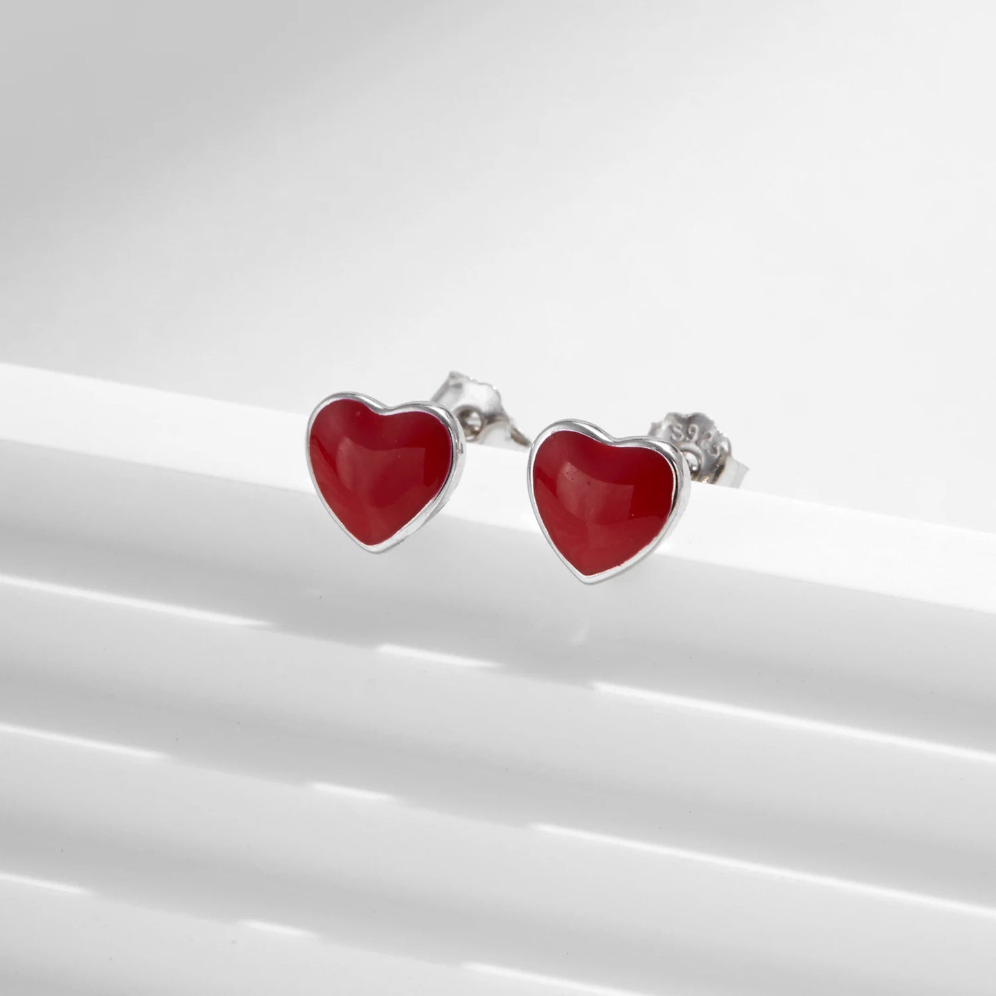 Pendientes MODIAN de plata de ley 925 con diseño romántico de corazón de esmalte rojo, pequeños y encantadores, para mujer, joyería fina de uso diario.