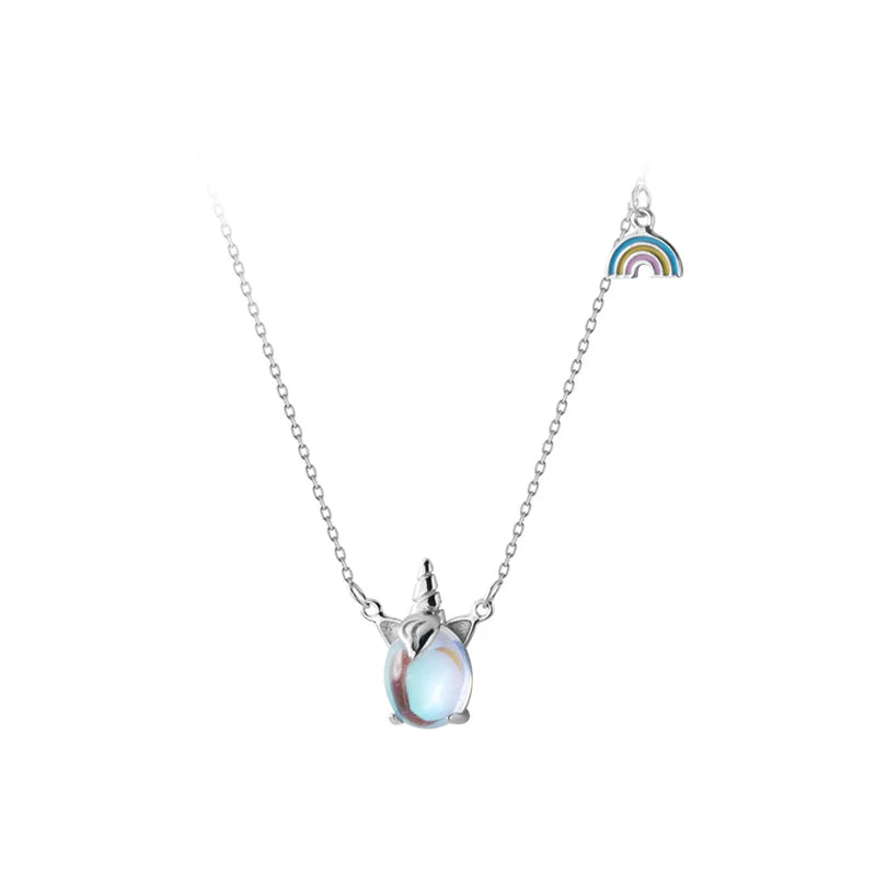 Modian 2021 Autumn Dream Unicorn Sparkling Opal Pendant Fashion Real 925 Sterling Silver Rainbow Necklace For Women Jewelry Gift