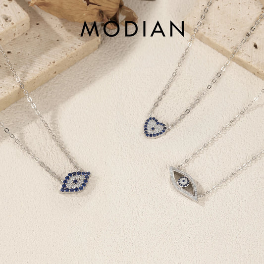 MODIAN 925 Sterling Silver Charming Blue Eyes Sparkling CZ Heart Palm Paper Clips Pendant Necklaces For Women Fine Jewelry