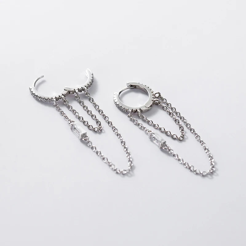 Modian 925 Sterling Silver Elegant Tassels Clear CZ Ear Buckle Trendy Gold Color Hoop Earrings For Women Wedding Jewelry Gifts
