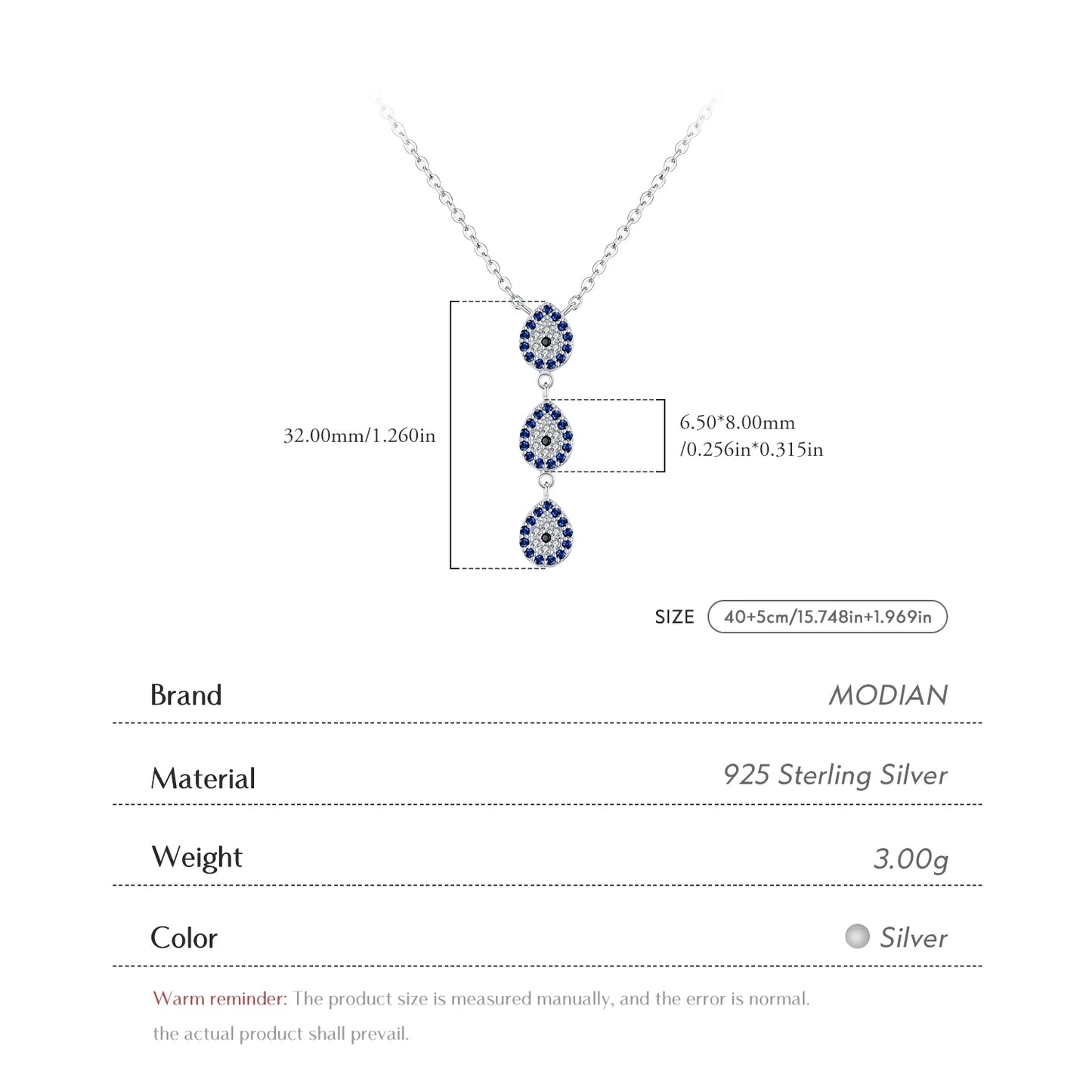 MODIAN 925 Sterling Silver Water Drop Blue CZ Pendant Necklace Trendy Y Style Link Chain Necklace For Women Fine Jewelry