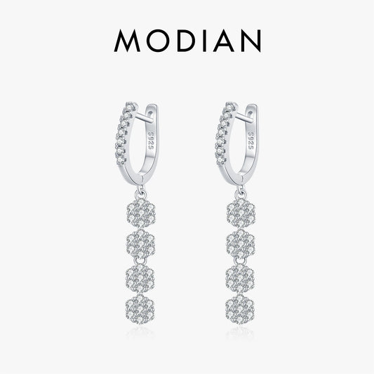 MODIAN Sparkling Zirconia Buckle Earrings 925 Sterling Silver Fashion Flower Dangle Earrings For Women Party Fine Jewelry