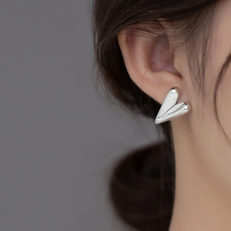 Modian 925 Sterling Silver Irregular Fashion Hearts Stud Earrings For Women Stackable Exquisite Ear Studs Classic Fine Jewelry