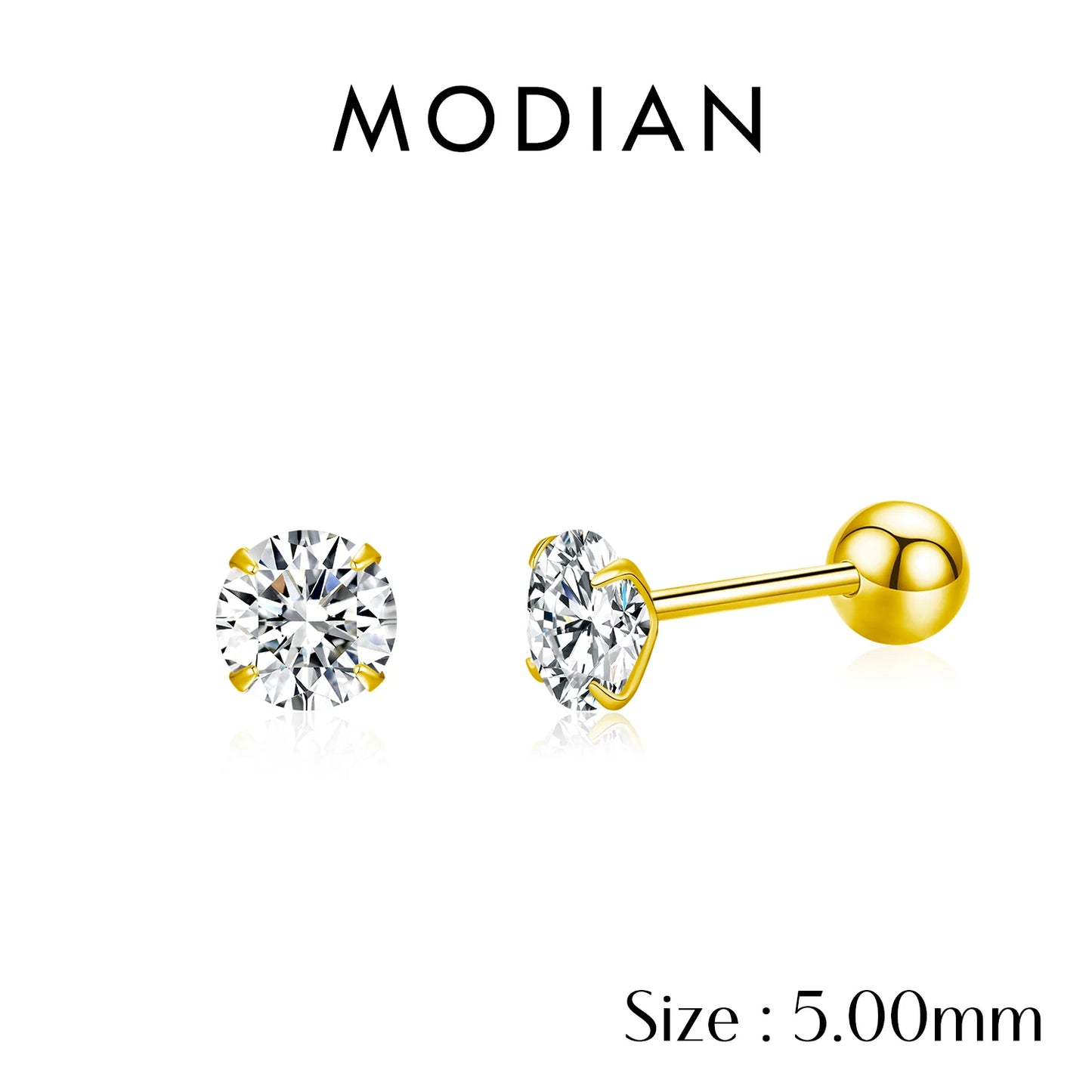MODIAN Multicolor 925 Sterling Silver Elegant Beads Screw Earrings Classic Round CZ Stud Earrings For Women Jewelry 2.5MM-8MM
