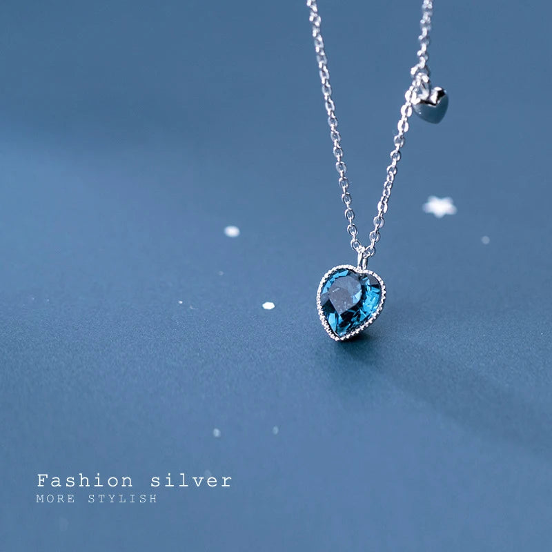 Collar con colgante de plata de ley 925 auténtica con corazones románticos de cristal azul profundo de Modian para mujer, joyería fina, regalo para novias.