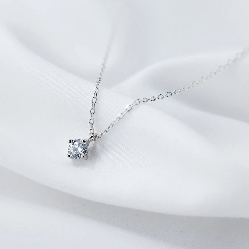 Collar con colgante redondo de circonita cúbica transparente clásico de Modian para mujer, 100 % plata de ley 925, joyería de cristal de 1,5 quilates, regalo
