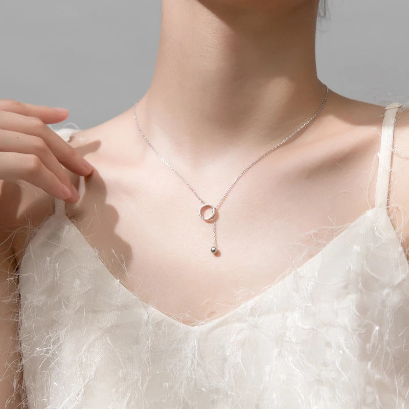 Collar con colgante de cuentas redondas de luz minimalista de plata esterlina 925 pura MODIAN para mujer, collar geométrico en forma de Y, joyería fina