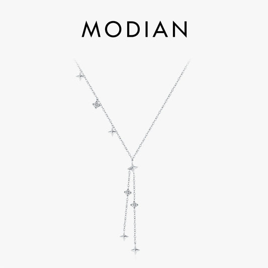 Collar con colgante de gargantilla en forma de Y de MODIAN en plata de ley 925 con estrellas brillantes para mujer, joyería fina para fiestas