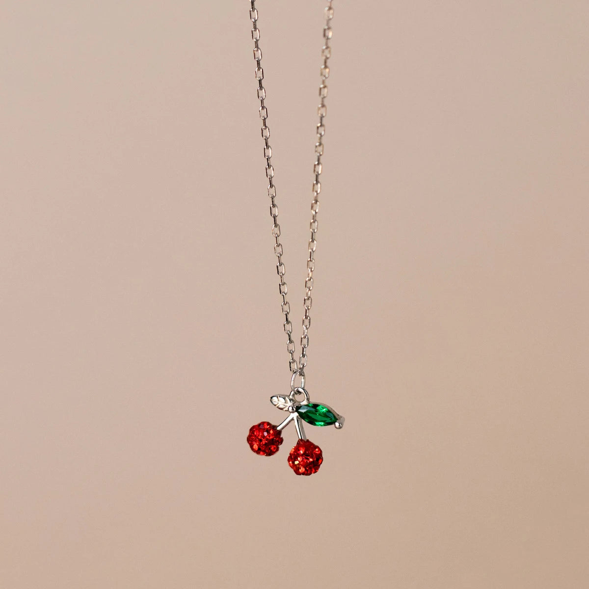 Modian Trendy 925 Sterling Silver Fruit Red Crystal Cherry Pendant  Necklace for Women Link Chain Necklace Original Fine Jewelry