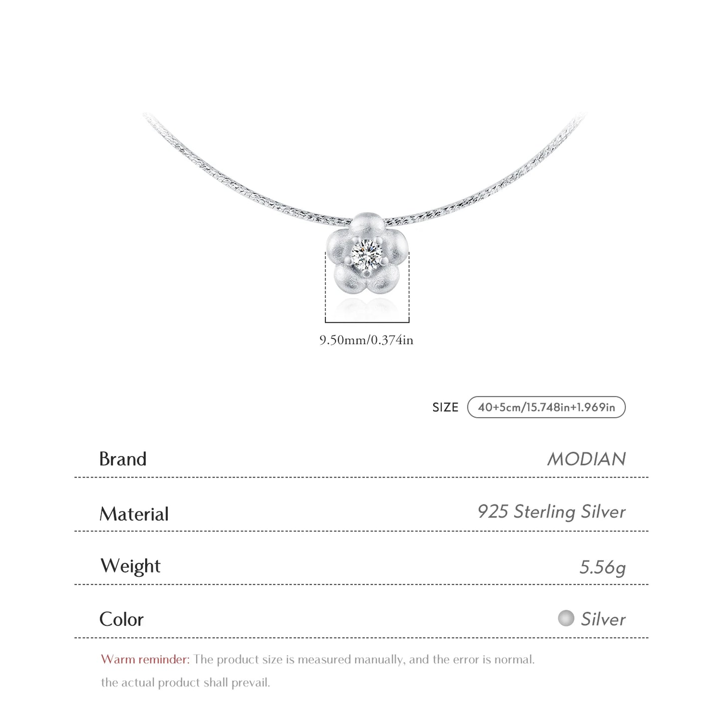 MODIAN Solid 925 Sterling Silver Fashion Frosted Flower CZ Snake Chain Pendant Necklace For Women Party Fine Jewelry