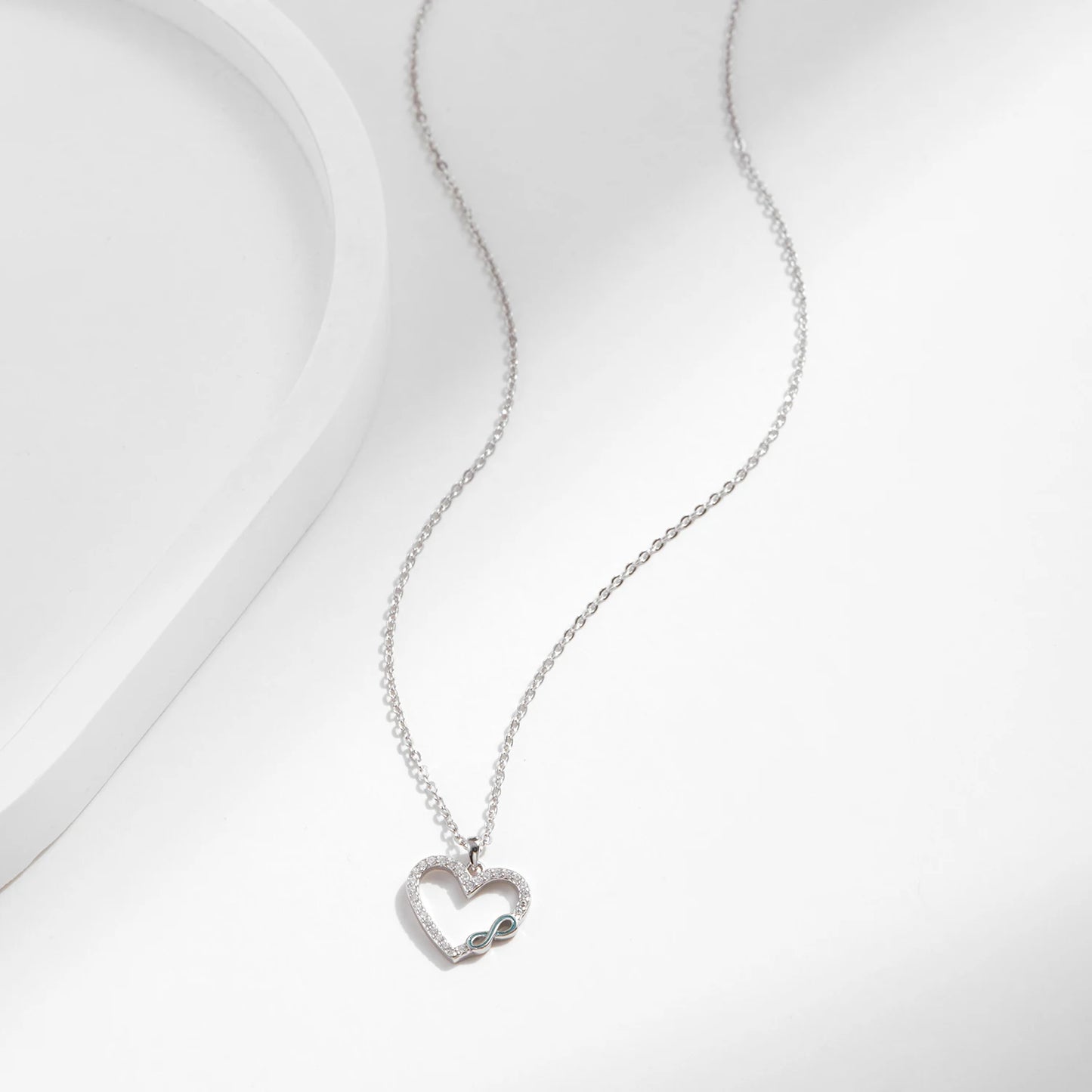 MODIAN 925 Sterling Silver Romantic Heart Enamel Infinity Love CZ Link Chain Pendant Necklace For Women Wedding Fine Jewelry