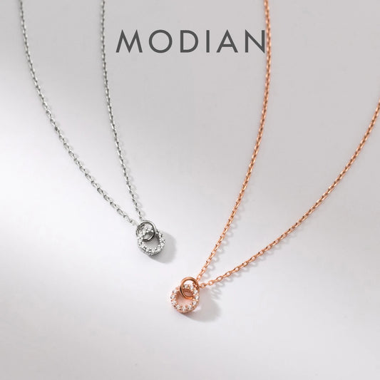 Collar Modian de doble circonita cúbica transparente para mujer, cadena de plata de ley 925 auténtica en color dorado, joyería fina para mujer.