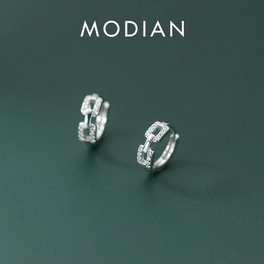 Modian Pure 925 Sterling Silver Geometric Clear Cz Dazzling Ear Buckles Hoop Earrings for Women Clips Chic Fashion Jewelry Arete