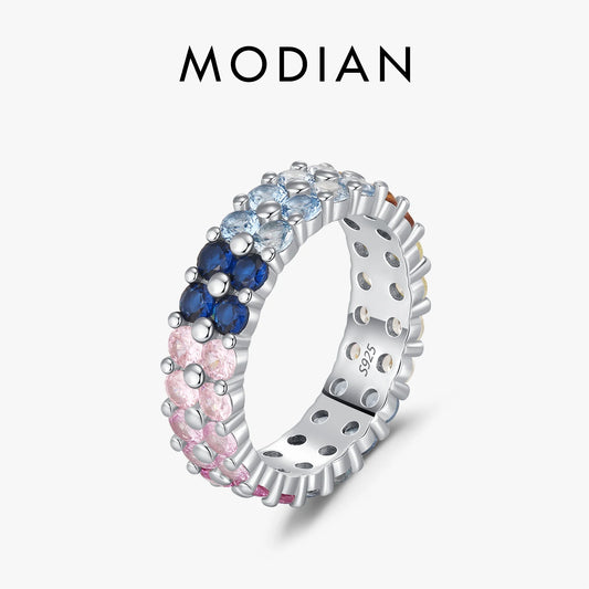 MODIAN 925 Sterling Silver Ring Exquisite Sweet Geometric Gradient Zirconia Stackable Eternity Band Rings For Women Fine Jewelry