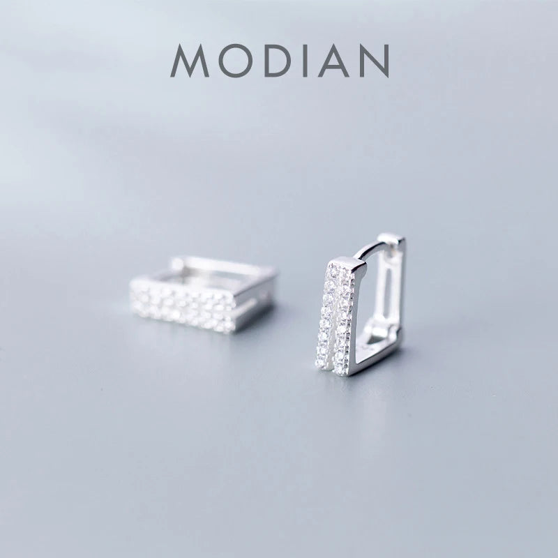 Modian Square Clear CZ Hoop Earrings for Women 925 Sterling Silver Minimalist Simple Earing Real Silver Korean Fashion Jewelry