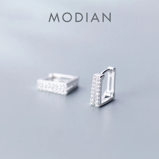 Modian Square Clear CZ Hoop Earrings for Women 925 Sterling Silver Minimalist Simple Earing Real Silver Korean Fashion Jewelry
